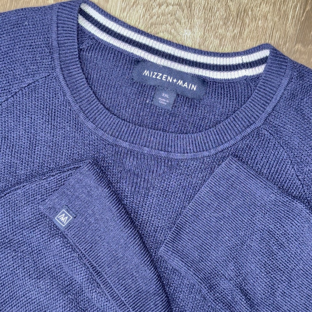 Mizzen And Main Cassady Crewneck Sweater Navy Blue Men's 2XL Knit Rayon Stretch